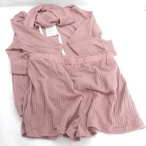 Kirundo Women's Hoodie Pullover Shorts Set  Size L  Rose Lounge Wear Waffle Knit